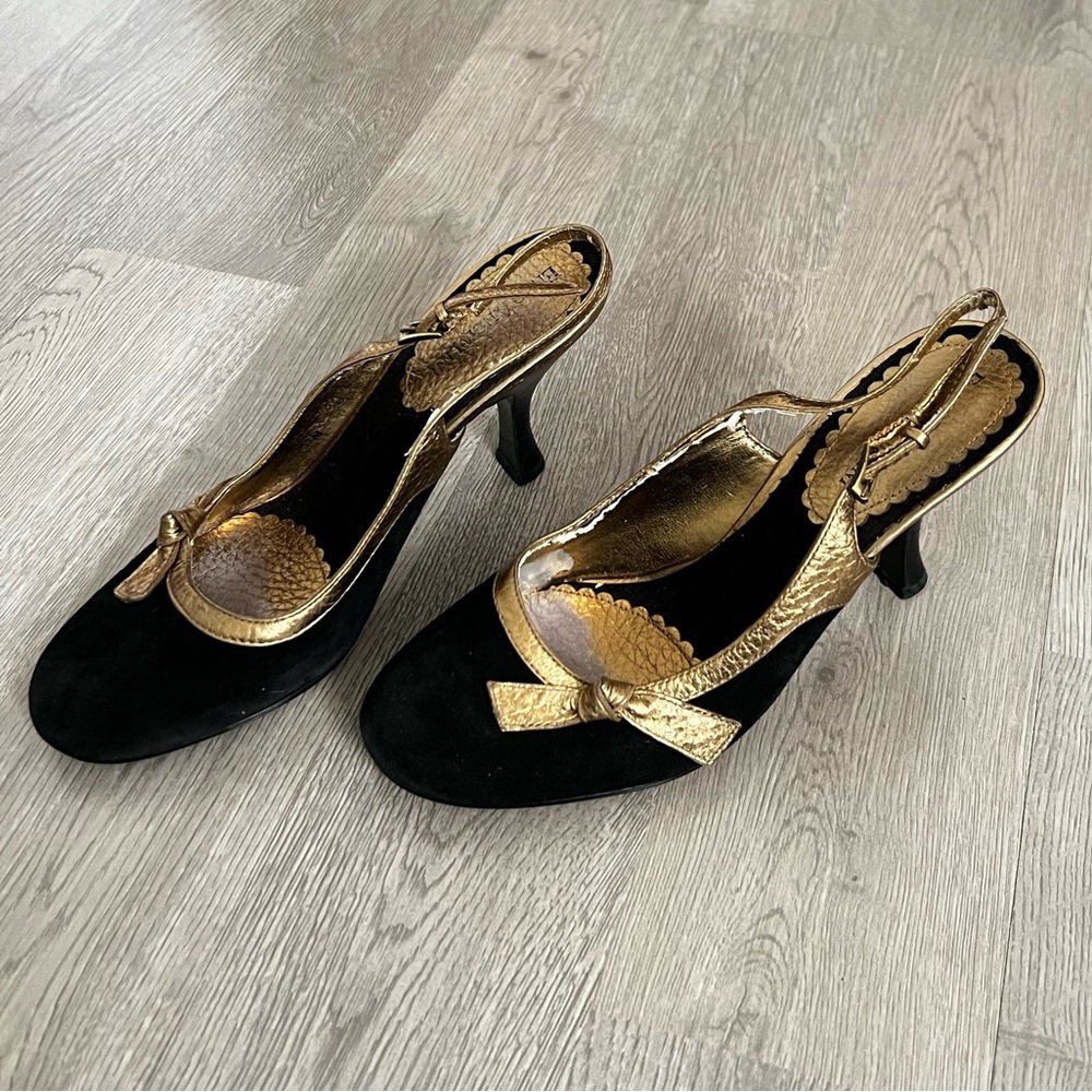 ENZO ANGIOLINI Black Sling Back Bow Kitten Heel